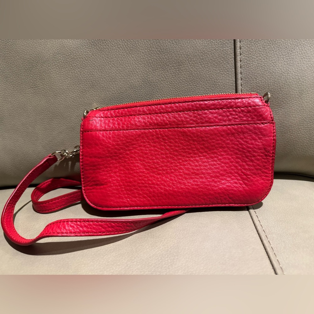 Cole Haan Red Pebbled Leather Crossbody Bag (8”x 5”) zip top closure - Picture 5 of 16